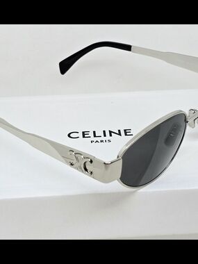 CELINE TRIOMPHE Oval SILVER  Metal Frame GRAY LENSES